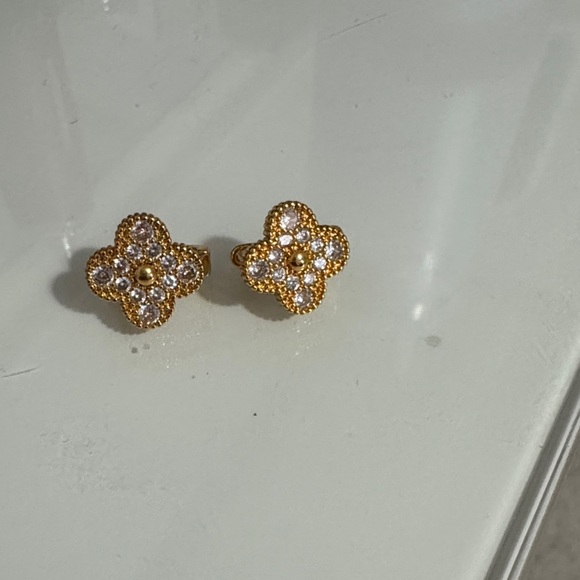 Jewelry - Gold Crystal Clover Stud Earrings - Women's Jewelry